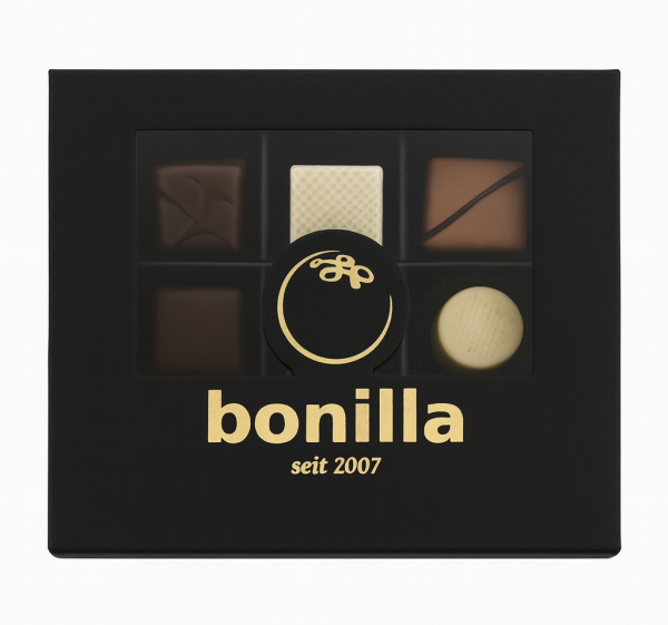 Klarsichtschachtel mit 9 Pralinen vegan