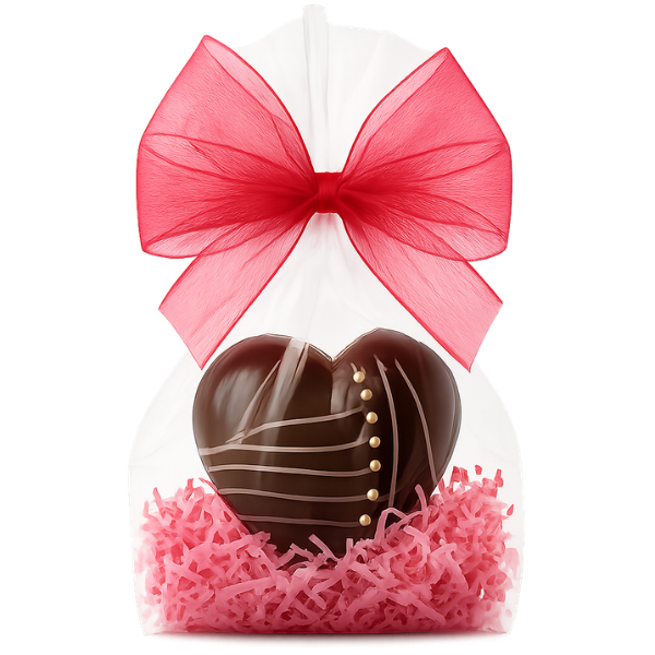 Schokoladenherz mit 5 Pralinen und Haemmerchen