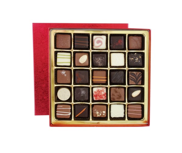 Hochwertige rote Schachtel mit Prägung 25 Pralinen